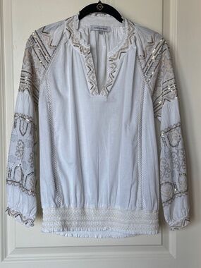 Rose and Rose white embroidered sequined top, size S